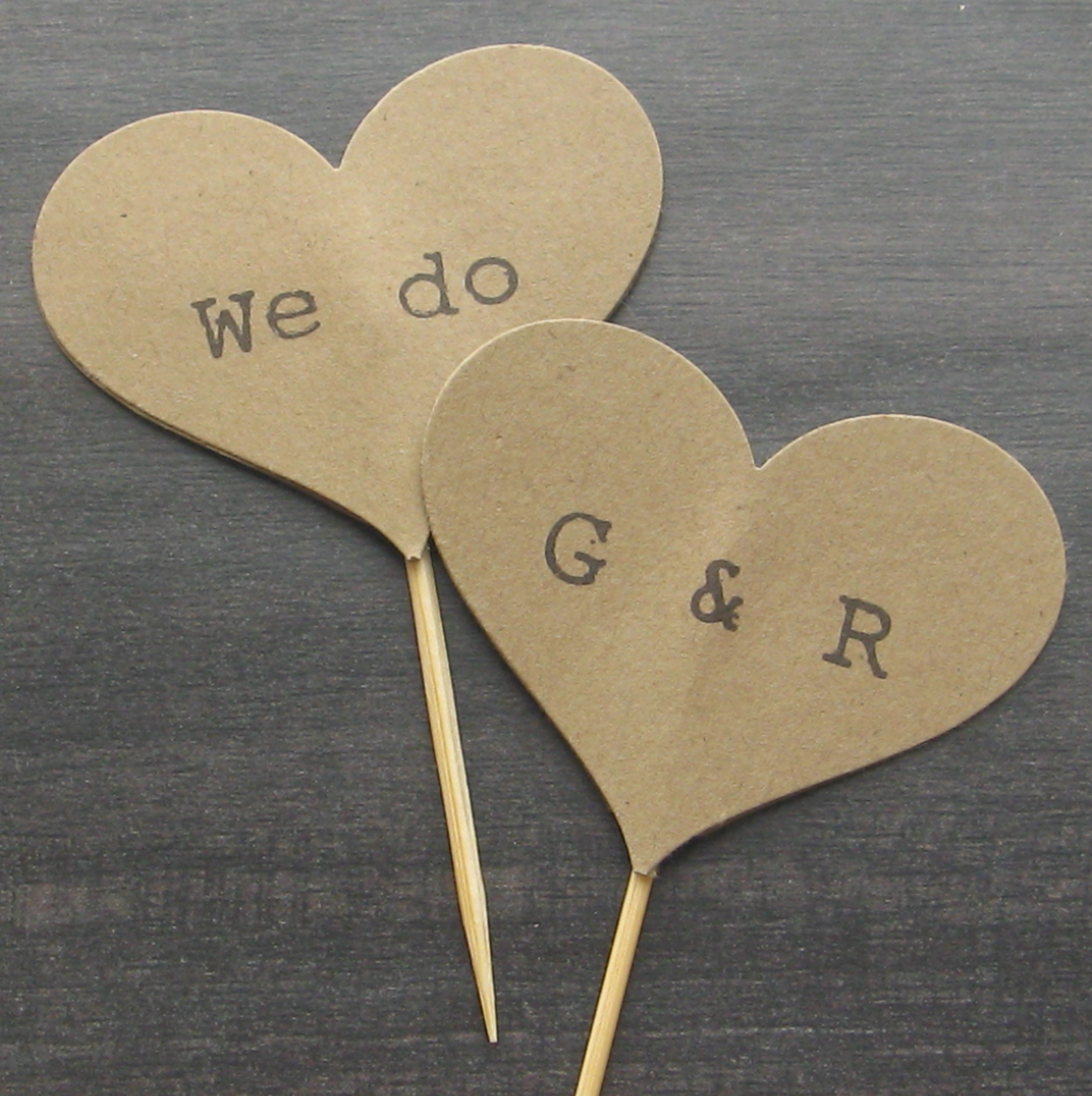 Rustic Cupcake Toppers (24) - Heart Cupcake Toppers, Customized Cupcake Picks, Wedding Cupcake ...
